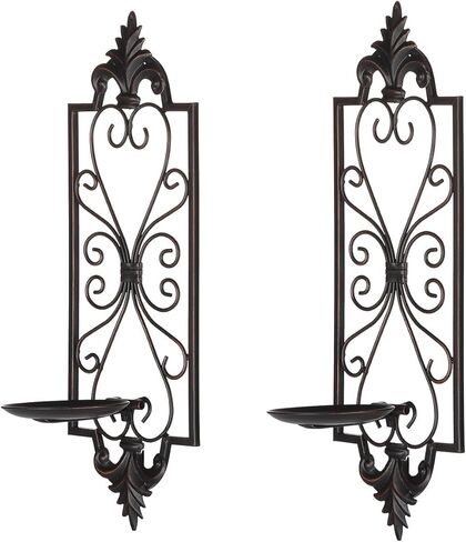 مجموعة شمعدانات شموع معدنية لتزيين الحائط مكونة من قطعتين، حامل شموع حائط بارتفاع 16.5 سم، برونزي in Kuwait