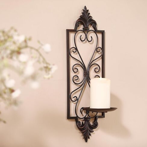 مجموعة شمعدانات شموع معدنية لتزيين الحائط مكونة من قطعتين، حامل شموع حائط بارتفاع 16.5 سم، برونزي in Kuwait