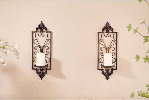 مجموعة شمعدانات شموع معدنية لتزيين الحائط مكونة من قطعتين، حامل شموع حائط بارتفاع 16.5 سم، برونزي in Kuwait