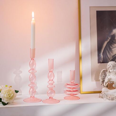 Glasseam Amber Glass Candle Holders: Tall Skinny Candle Holders Set of 3, Modern Candle Holders for Taper Candlesticks, Decorative Candle Holders for Wedding Table Centerpiece Dinning Room Decor in Saudi Arabia