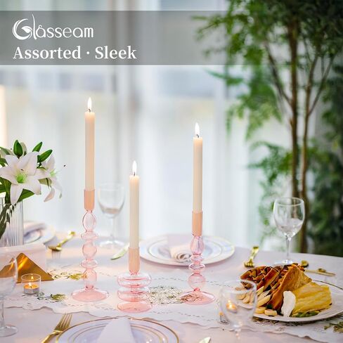 Glasseam Amber Glass Candle Holders: Tall Skinny Candle Holders Set of 3, Modern Candle Holders for Taper Candlesticks, Decorative Candle Holders for Wedding Table Centerpiece Dinning Room Decor in Saudi Arabia
