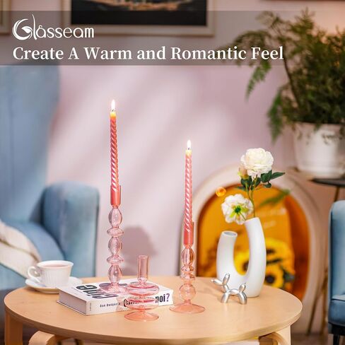 Glasseam Amber Glass Candle Holders: Tall Skinny Candle Holders Set of 3, Modern Candle Holders for Taper Candlesticks, Decorative Candle Holders for Wedding Table Centerpiece Dinning Room Decor in Saudi Arabia