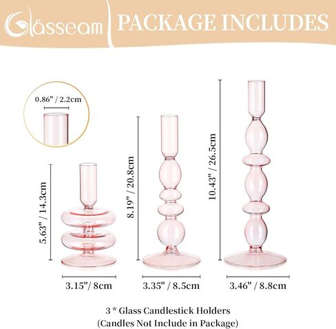 Glasseam Amber Glass Candle Holders: Tall Skinny Candle Holders Set of 3, Modern Candle Holders for Taper Candlesticks, Decorative Candle Holders for Wedding Table Centerpiece Dinning Room Decor in Saudi Arabia