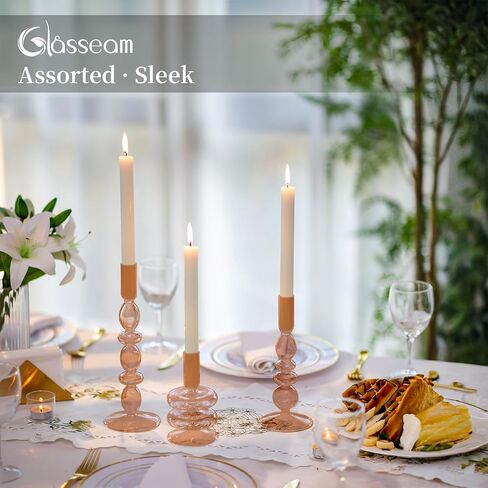 Glasseam Amber Glass Candle Holders: Tall Skinny Candle Holders Set of 3, Modern Candle Holders for Taper Candlesticks, Decorative Candle Holders for Wedding Table Centerpiece Dinning Room Decor in Saudi Arabia
