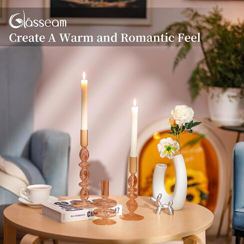 Glasseam Amber Glass Candle Holders: Tall Skinny Candle Holders Set of 3, Modern Candle Holders for Taper Candlesticks, Decorative Candle Holders for Wedding Table Centerpiece Dinning Room Decor in Saudi Arabia