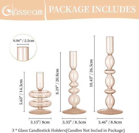 Glasseam Amber Glass Candle Holders: Tall Skinny Candle Holders Set of 3, Modern Candle Holders for Taper Candlesticks, Decorative Candle Holders for Wedding Table Centerpiece Dinning Room Decor in Saudi Arabia