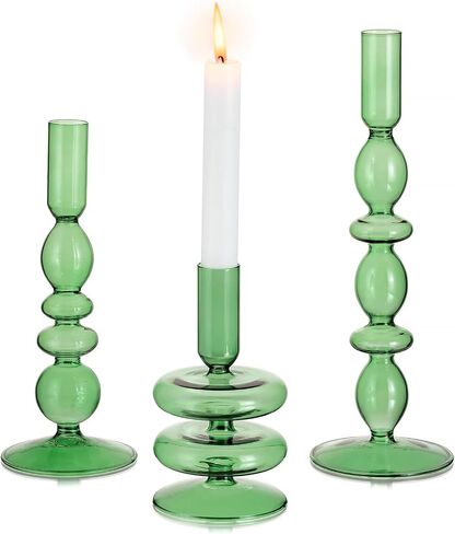 Glasseam Amber Glass Candle Holders: Tall Skinny Candle Holders Set of 3, Modern Candle Holders for Taper Candlesticks, Decorative Candle Holders for Wedding Table Centerpiece Dinning Room Decor in Saudi Arabia