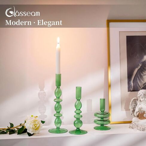 Glasseam Amber Glass Candle Holders: Tall Skinny Candle Holders Set of 3, Modern Candle Holders for Taper Candlesticks, Decorative Candle Holders for Wedding Table Centerpiece Dinning Room Decor in Saudi Arabia