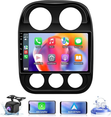 5GWiFi ترقية راديو ستيريو للسيارة لسيارة Jeep Compass Patriot 2010 2012 2013 2014 2015 2016 - Carplay اللاسلكي ونظام تحديد المواقع العالمي للملاحة بنظام Android - 4 جيجابايت + 32 جيجابايت 10.2 بوصة تعمل باللمس بلوتوث RDS FM SWC in Kuwait
