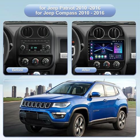 5GWiFi ترقية راديو ستيريو للسيارة لسيارة Jeep Compass Patriot 2010 2012 2013 2014 2015 2016 - Carplay اللاسلكي ونظام تحديد المواقع العالمي للملاحة بنظام Android - 4 جيجابايت + 32 جيجابايت 10.2 بوصة تعمل باللمس بلوتوث RDS FM SWC in Kuwait