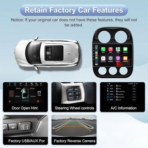 5GWiFi ترقية راديو ستيريو للسيارة لسيارة Jeep Compass Patriot 2010 2012 2013 2014 2015 2016 - Carplay اللاسلكي ونظام تحديد المواقع العالمي للملاحة بنظام Android - 4 جيجابايت + 32 جيجابايت 10.2 بوصة تعمل باللمس بلوتوث RDS FM SWC in Kuwait
