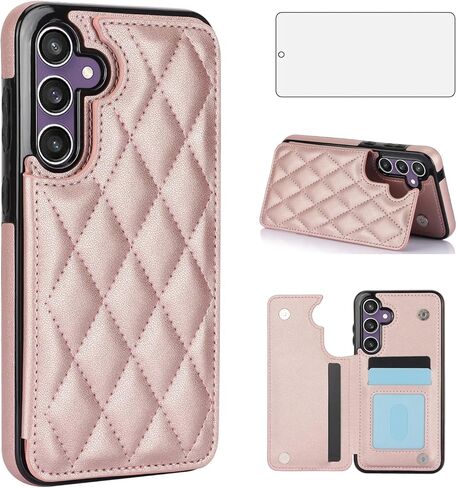 Asuwish Phone Case for Samsung Galaxy S23 FE 5G Wallet Cover with Tempered Glass Screen Protector and Leather RFID Credit Card Holder Stand Slot Cell Accessories S 23 EF S23FE 23S Women Men Black in Kuwait