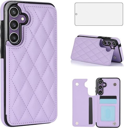 Asuwish Phone Case for Samsung Galaxy S23 FE 5G Wallet Cover with Tempered Glass Screen Protector and Leather RFID Credit Card Holder Stand Slot Cell Accessories S 23 EF S23FE 23S Women Men Black in Kuwait