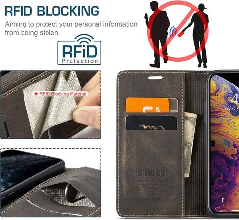japezop iPhone Xs/iPhone X Wallet Case with [RFID Blocking] Card Holder, Premium Leather Case Wallet with Magnetic Kickstand and Flip Case for iPhone X (2017) /iPhone Xs (2018) 5.8 inch (Black) in Saudi Arabia
