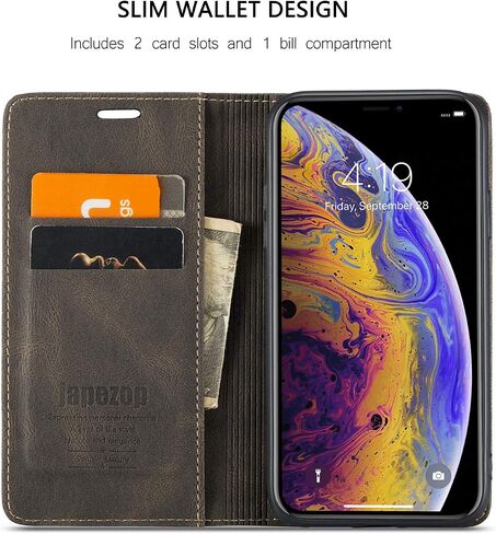 japezop iPhone Xs/iPhone X Wallet Case with [RFID Blocking] Card Holder, Premium Leather Case Wallet with Magnetic Kickstand and Flip Case for iPhone X (2017) /iPhone Xs (2018) 5.8 inch (Black) in Saudi Arabia