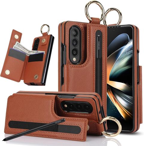 for Samsung Galaxy Z Fold 4 Wallet Case with Ring and Credit Card Holder, Cash Slot, Premium Diamond Leather Magnetic Clasp Kickstand Heavy Duty Protective Cover.(Green) in Saudi Arabia
