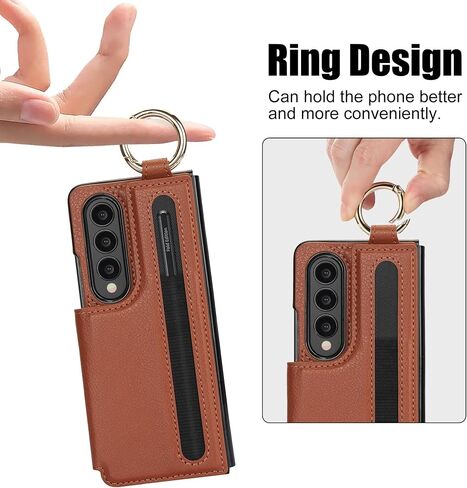 for Samsung Galaxy Z Fold 4 Wallet Case with Ring and Credit Card Holder, Cash Slot, Premium Diamond Leather Magnetic Clasp Kickstand Heavy Duty Protective Cover.(Green) in Saudi Arabia