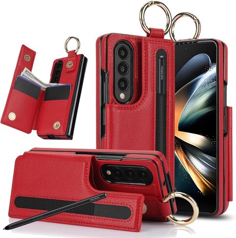 for Samsung Galaxy Z Fold 4 Wallet Case with Ring and Credit Card Holder, Cash Slot, Premium Diamond Leather Magnetic Clasp Kickstand Heavy Duty Protective Cover.(Green) in Saudi Arabia