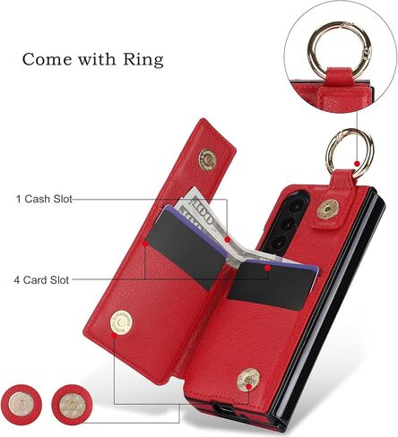 for Samsung Galaxy Z Fold 4 Wallet Case with Ring and Credit Card Holder, Cash Slot, Premium Diamond Leather Magnetic Clasp Kickstand Heavy Duty Protective Cover.(Green) in Saudi Arabia
