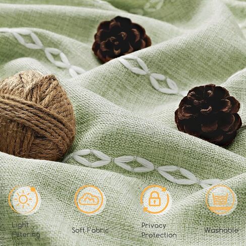 ستائر خضراء حكيمة بطول 84 بوصة مكونة من لوحتين، ستائر مطرزة طويلة مخططة من الكتان في مزرعة بوهو مع شرابات لغرفة النوم وغرفة المعيشة، معالجة نافذة جيب قضيب تصفية الضوء، 52 بوصة × 84 بوصة in Kuwait