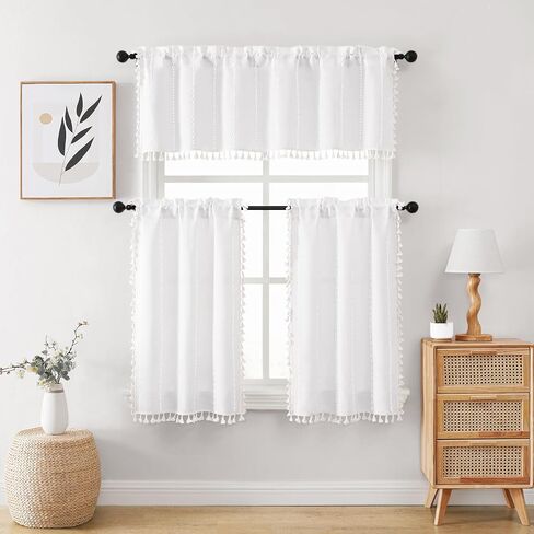 ستائر خضراء حكيمة بطول 84 بوصة مكونة من لوحتين، ستائر مطرزة طويلة مخططة من الكتان في مزرعة بوهو مع شرابات لغرفة النوم وغرفة المعيشة، معالجة نافذة جيب قضيب تصفية الضوء، 52 بوصة × 84 بوصة in Kuwait