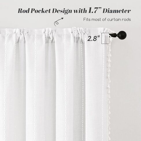 ستائر خضراء حكيمة بطول 84 بوصة مكونة من لوحتين، ستائر مطرزة طويلة مخططة من الكتان في مزرعة بوهو مع شرابات لغرفة النوم وغرفة المعيشة، معالجة نافذة جيب قضيب تصفية الضوء، 52 بوصة × 84 بوصة in Kuwait