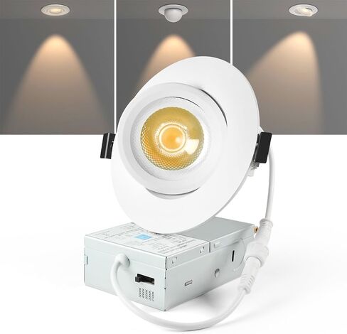 1 حزم 4 بوصة Gimbal LED راحة الضوء مع صندوق وصلات 12 وات، 5 ألوان قابلة للتعديل 2700K-5000K، 360 درجة + 90 درجة إضاءة مقلة العين اتجاهية قابلة للتعديل، مصابيح راحة مقاومة للماء للاستحمام in Kuwait
