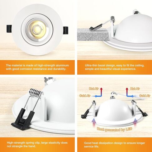 1 حزم 4 بوصة Gimbal LED راحة الضوء مع صندوق وصلات 12 وات، 5 ألوان قابلة للتعديل 2700K-5000K، 360 درجة + 90 درجة إضاءة مقلة العين اتجاهية قابلة للتعديل، مصابيح راحة مقاومة للماء للاستحمام in Kuwait