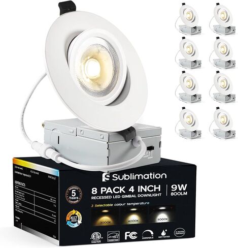 1 حزم 4 بوصة Gimbal LED راحة الضوء مع صندوق وصلات 12 وات، 5 ألوان قابلة للتعديل 2700K-5000K، 360 درجة + 90 درجة إضاءة مقلة العين اتجاهية قابلة للتعديل، مصابيح راحة مقاومة للماء للاستحمام in Kuwait