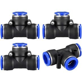 uxcell Plastic Tee Push To Connect Tube Fittings 16mm or 5/8" OD Push Lock Blue 4pcs