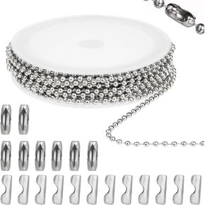 Molain Stainless Steel Ball Chain, 16.4 Feet Silver Ball Chain with 20 Matching Connectors Chains Jewelry Making Supplies DIY for Dog Tag Necklace Earring Bracelet Findings Craft Kit