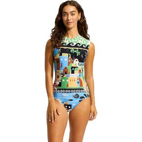 Seafolly Women's Cap Sleeve Full Coverage Open Back One Piece Swimsuit