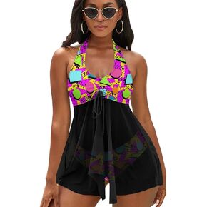 Two Piece Tankini Swimsuit for Women V Neck Ruched Tummy Control Top with Bottom Bathing Suits