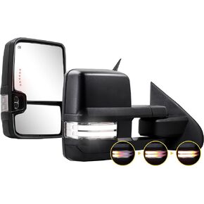Towing Mirrors Switchback Lights for 2014-2018 Chevy Silverado GMC Sierra 1500 2500 HD 3500 HD with Turn Signal Running Lights Power Glass Backup Lamp Heated Pair (Chrome-Dynamic Signal Light)