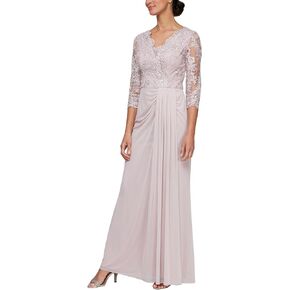 Alex Evenings Women's Long Empire Waist Dress with Surplice Neckline