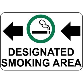 Designated Smoking Area W Left Arrow Aluminum Metal Sign 10 in x 7 in