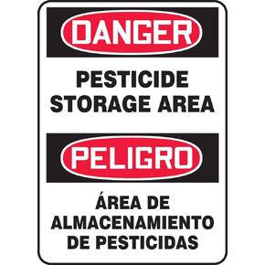 Accuform SBMCAW109VP Plastic Spanish Bilingual Sign, Danger Pesticide Storage Area/PELIGRO Area DE ALMACENAMIENTO DE PESTICIDAS", 14" Length x 10" Width x 0.055" Thickness, Red/Black on White