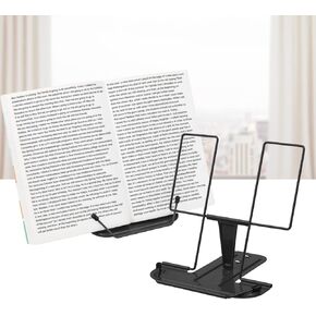MSDADA 2pc Metal Book Stand for Desk, Adjustable Reading Rest Book Holder, Portable Cookbook Documents Holder, Sturdy Typing Stand for Recipes Textbooks Tablet Music Books with Page Clips (Black)