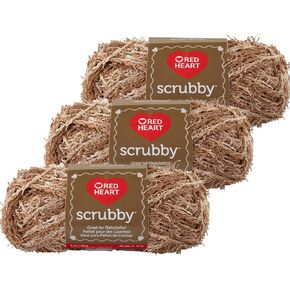 Red Heart 3 Pack Scrubby Yarn – Polyester Specialty Yarn – Almond