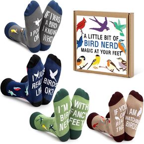 Vansolinne Birds Socks For Men Casual Crew Socks Bird Nerd Lovers Appreciation Birthday Funny Crazy Animal Gifts Cardinal Hummingbird Spring Watchers Cozy Breathable Mid-calf Length 4 Pairs