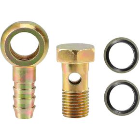 X AUTOHAUX 1Set Banjo Bolt Kit M14x1.5 Banjo Bolt Hose Barb Fitting Brake Line Fitting Adapter with Copper Washers for Motorcycle Car Iron Bronze Tone