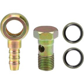 X AUTOHAUX 1 Set Banjo Bolt Kit M14x1.5 Banjo Bolt Hose Barb Fitting Brake Line Fitting Adapter with Copper Washers for Motorcycle Car Iron Bronze Tone