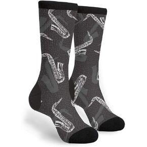 Women's Men's Fun Novelty Crazy Crew Socks Black White Sketch Saxophones Dress Socks