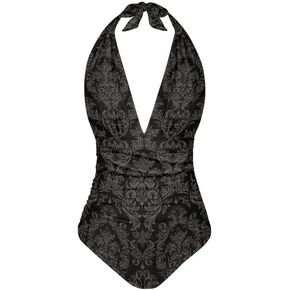 ملابس سباحة ملونة للتحكم في البطن للنساء، ملابس سباحة قطعة واحدة برقبة على شكل حرف V، ملابس سباحة برباط ذاتي مقاس كبير in Kuwait