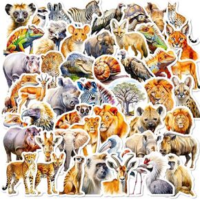 50 Pcs African Safari Animal Stickers,Realistic Zoo Animal Stickers Pack for Water Bottles,Laptop, Phone.Wild Cute Animal Bulk Stickers for Kids,Adults Teens,Girls(Jungle Animal Stickers)
