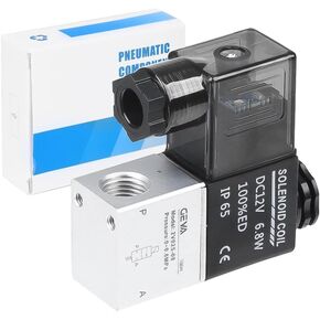 DC 12v Pneumatic Solenoid Valve 2 Way Normally Closed 1/4" NPT Electric Solenoid Air Valve(Junction Box,2V025-08)