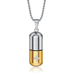 Stainless Steel De Mood Cross Capsule Medicine Pill Pendant Necklace,Multi Color Option