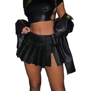 WDIRARA Women's Metallic Split Side Low Rise Drop Waist Pleated Short Skirt