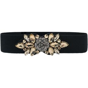 Women Rhinestone Stretch Belt Wide Dressy Belt Vintage Crystal Wide Elastic Waistband Dress Cinch Belt