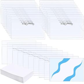 50 Pcs Plastic Name Tags Name Badge Holders Clear Plastic Horizontal Name Badge Soft Name Holders with Pins ID Card Holders with 50Pcs Inserts Fit Card (3.58 x 2.4 inch)